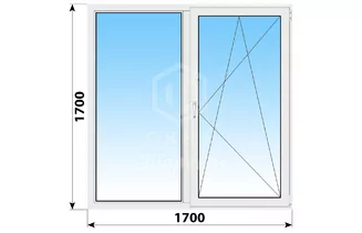 Двухстворчатое пластиковое окно 1700x1700 Г-ПО